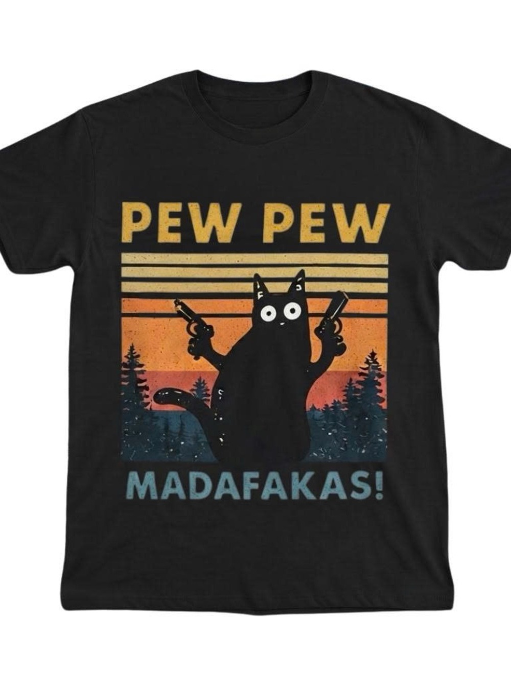 Black 'Pew Pew Madafakas' Cat Graphic Tee
